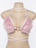 Sexy Women Short Crop Tops Backless Fleece Choker Bandage Sleeveless Vest Halter Tank Off Shoulder Ring Bralette Summer Cami-Outfit