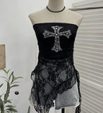 2025 Hottie Street Sexy Lace Tset Bra Crucifix Nails Irregular Y2k Wear