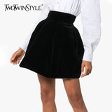 TWOTWINSTYLE Velour Ruched Skirt For Female Casual High Waist Autumn Elegant A-Line Women's Skirts Fashion Clothing