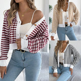 2025 Clam Striped Lantern Long-Sleeved Sweater Short Coat Women's
