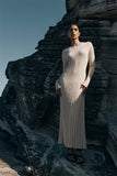 Fongt Round-Neck Knitted Long Dress 2023 Autumn New Sweater Skirt Pit Strip Solid Color Bottom