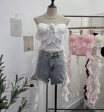 Real Shooting Lotus Leaf Side Flowers Sleeveless Chest Pads With Chest Vest Pure Desire Style Short-Term Wear
