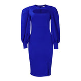 Fongt Large-Size Women's Clothing 2025 Autumn New Fashion Temperament Hollow Long Sleeve Open Fork Pure African Dress