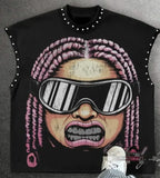 Fongt Spring And Summer New Popular Round Neck Vest Mouth 69 Neck And Shoulder Point To Do Printing