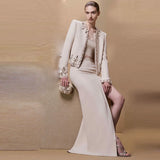 Fongt New Star Fashion Heavy Industry Nail Beads Jacket Open Fork Half Skirt Set Two Sets