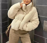 Fur Fleece Puffer Cropped Coat-Outfit