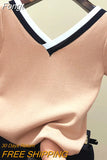 Hollow Out Short Sleeve Knitted Tops 2023 Thin V Neck Loose Pullovers Sweaters Women Jumpers Womens Clothing Sweter