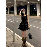 Fongt Spring French Black Sling Dress Female Summer Waist Temperament French Thin Temperament Princess Ponpong