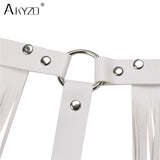 Women PU Leather Crop Top Fashion Adjustable Waist Harness Bondage Belt Tassel Costume Party Stage Performance Tank