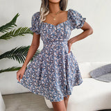 Wind Shooting 2025 Spring And Summer Temperament Broken Flower Tie With Waist Swing Dress Women's