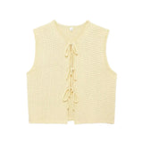 Summer Bow Bow V-Collar Sleeveless Knitted Vest 5698506-Outfit