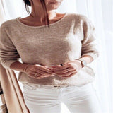 Sexy Elegant Lace Stitching Backless Pullover Sweater Women's Clothes Long Sleeve Jumper Top Knitted Sweater