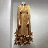 Fongt Luxury Dress Women 2025 Summer New Fashion Temperament With Wooden Ear Splicing High-End Long