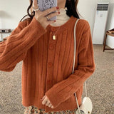 Korean Sweet Cardigan Sweater Women Single Breasted O-neck Long sleeved Knitted Jacket Lady Cropped Tops