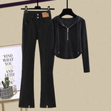 Fongt Slim Hot Girl Top With A Two-Piece Set With Slit Jeans-Outfit