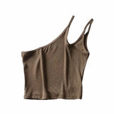 New Irregular Oblique Collar One-Shoulder Double Halter Top E Slim Lady Sling Vest-Outfit