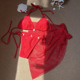 2024 New Small Fresh Sexy Beach Shell Three-Piece Net Swimsuit Bikini