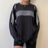 Preppy Contrast Color Splice Sweatshirt-Outfit