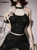 Dark Hollow Out Mall Gothic Sexy Halter Crop Tops Grunge Backless Bodycon Y2k Camisole For Women Chain Patchwork