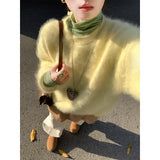 Fongt Yellow Marinade Sweater Women Autumn And Winter Winter Hairy Soft Glutinous Milk Fufu Loose Inside Knitted Shirt Top