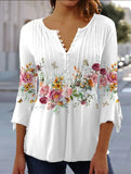 3/4 Sleeves Printed Button Waist