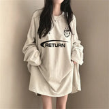 Vintage Round Neck Logo Print Oversized Tee-Outfit