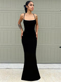 Black Flower Cami Lace Bodycon Maxi Dress-Outfit
