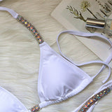 Fongt Solid Color Sexy Strap Swimsuit Luxury Rhinestone Swimsuit 2023 New