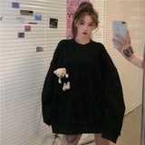 Chic Crewneck Women Sweatshirt Pullover Hoodies Solid Color Oversized Bear Female Clothes Loose Cute Kawaii