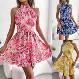 Red Real Spring And Summer New Temperament With Lotus Leaves Side Big Smash Floral Dress Women's