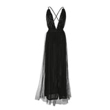 Women's Deep V Neck Sleeveless Elegant Formal Prom Long Maxi Cocktail Party Ball Gown Bandage Blackless Dress Red Black