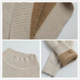 Casual Half Turtleneck Plush Velvet Lined Thicken Knitted Pullover Women Winter Warm Knitwear Jumper Soft Malhas