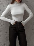 High Collar Bottom Shirt 2024 Autumn And Winter New Temperament Elegant Slim Warm Long Sleeve Inside The Sweater-Outfit
