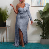Fongt Winter African Dress Fashion New Shoulder Beads Bridesmaid Party Long Dress Dress Women's