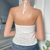 Solid White Bandage Bow Camis Sexy Split Sleeveless Halter Crop Top Women Summer Party Clubwear Y2k Vintage Tees Grunge-Outfit