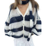 Fongt 2024 Explosion Easing Loose Lazy Striped Sweater