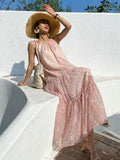 New Holiday Dress Women's Texture Print Chiffon Dress Sleeveless Beach Skirt Sleeveless