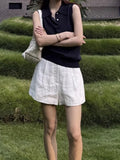 Fongt Tiansi Linen Tibetan Blue Cool Design Small Gentle Polo Collar Sleeveless Vest Topess Female Summer