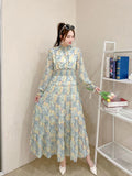 Fongt Autumn Vintage Chic Gentle Wind Broken Flower Dress Women's Standing Collar Long Dress Yang Age Reduction French First Love Dress
