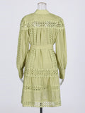 French Retro Court Dress 2025 Summer New Collar Embroidery Hollow Design Long-Sleeved Temperament
