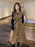 Trench Vests Coats 2 Piece Sets Women Casual Double Breasted Gabardina Sleeveless Jackets Turtleneck Winter Thicken