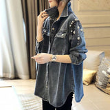 Station 2024 Spring And Autumn New Versatile Blue Fashion Loose Korean Version Temperament Versatile Standing Collar Cowboy Shirt Female-Outfit