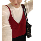 Fongt New Style Fold Wear Show Thin Small Versatile Sweater Vest Korean Hollow Out Solid Color Condole Belt Knit Vest Female-Outfit