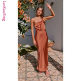 24 New Style Elegant One Shoulder Solid Color Bra A-line Dress Slim Fit Fashion Party MIDI Evening Dress-Outfit