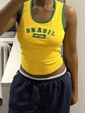 Letter Embroidery Contrast Color U Neck Tank Top-Outfit