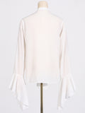 Fongt 2025 New Temperament Elegant Chiffon Design Lotus Side Open Shirt Long-Sleeved Senior Shirt Top