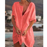 Slim Fit Multi-color Mid-length Loose Solid Short Sleeve