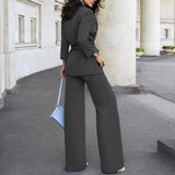 Fongt Suit Suit Autumn And Winter New Solid Color Commuter Feeling Small Suit High Waist Trousers Two Sets-Outfit