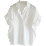 Fongt Summer New Korean Version Of Loose Cotton Blouse White Loose Bat Sleeve Shirt Shirt