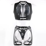High Neck Mesh Tank Lingerie Set-Outfit